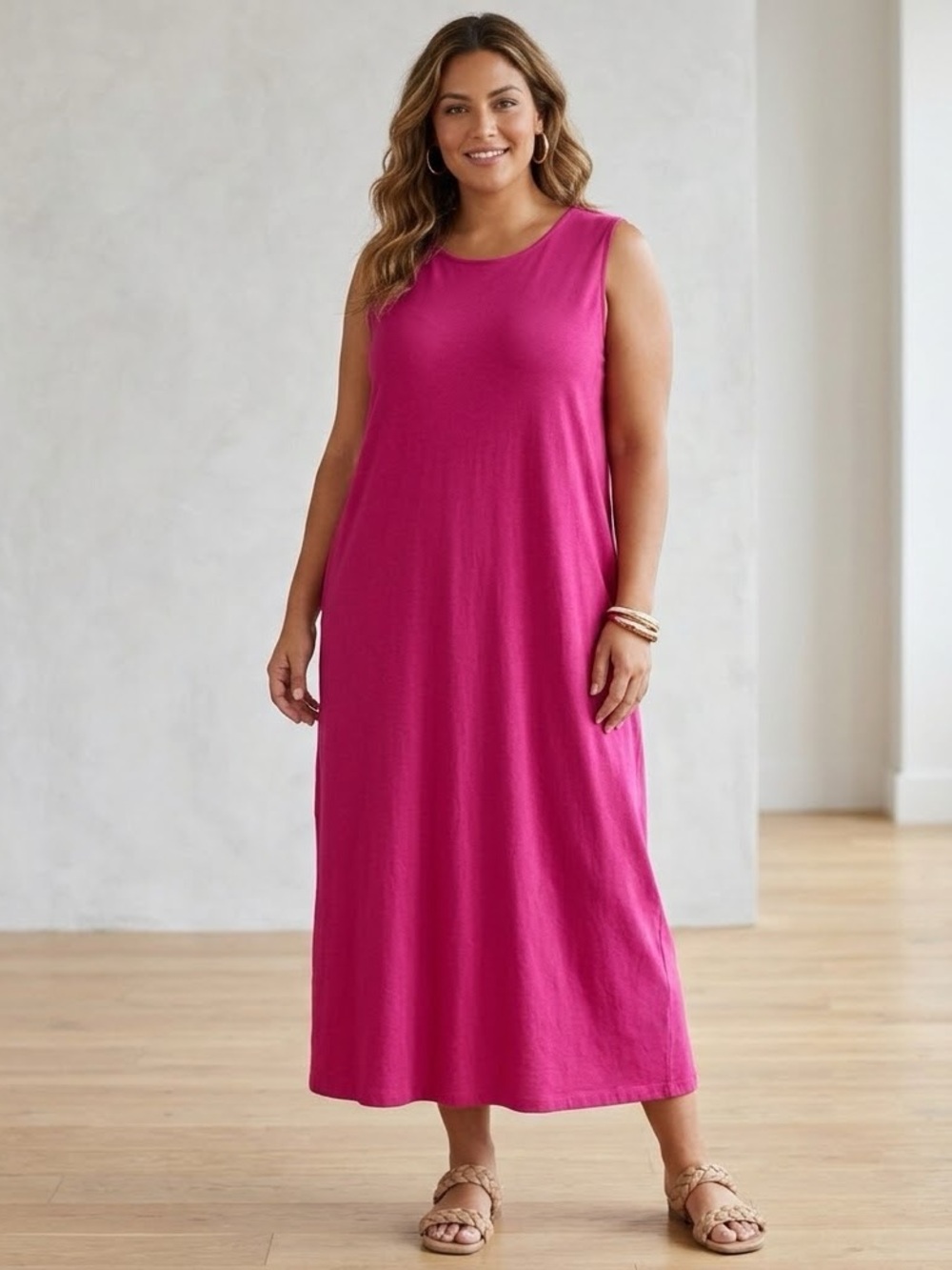 Eileen Fisher Women Fusion Pink Midi Tank Dress Size 1X Stretchy Casual Travel